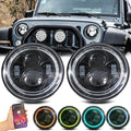 2pcs 7" Round Halogen DRL LED Projector H4 Headlights Hi/Lo Sealed Beam Conversion Kit - Compatible with Jeep Wrangler JK JKU TJ LJ Chevy Ford GMC - For Models W/ 6012 6014 6015 H6017 H6024