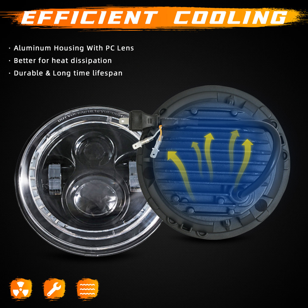 2pcs 7" Round Halo DRL LED Projector H4 Headlight Conversion Kit