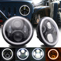 2pcs 7" Round Super Bright Halo Headlights Assembly - Hi/Low Beam Projector Headlights with Amber Turn Signal White DRL, H4/H13 Adaptors - Compatible with 1997-2018 Jeep Wrangler TJ/LJ/JK