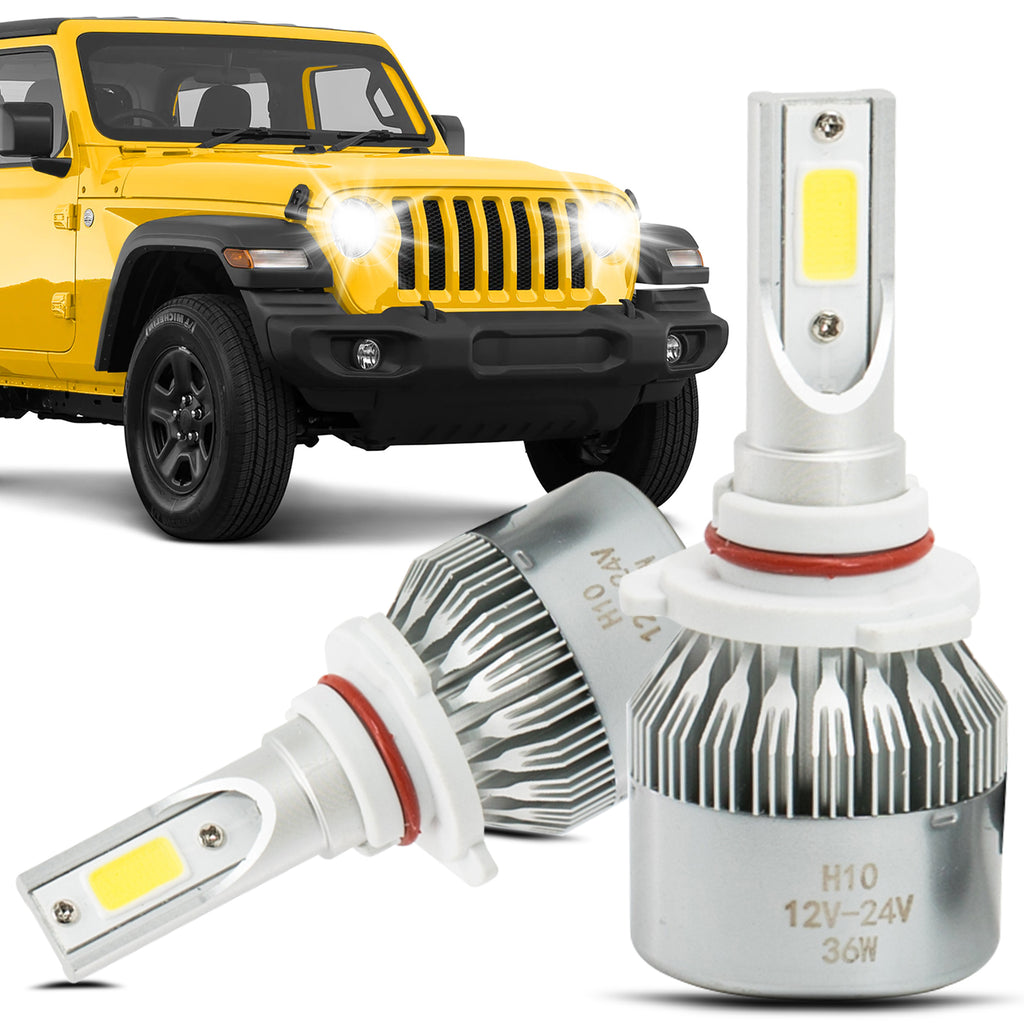 2Pcs H10/9040/9050/9055/9140/9145 6000K White 7200LM Aluminum Housing LED COB Bulbs Conversion Kit For Headlights Driving Fog Light DRL Lamp DC 12V/24V IP67 Left+Right Replacement