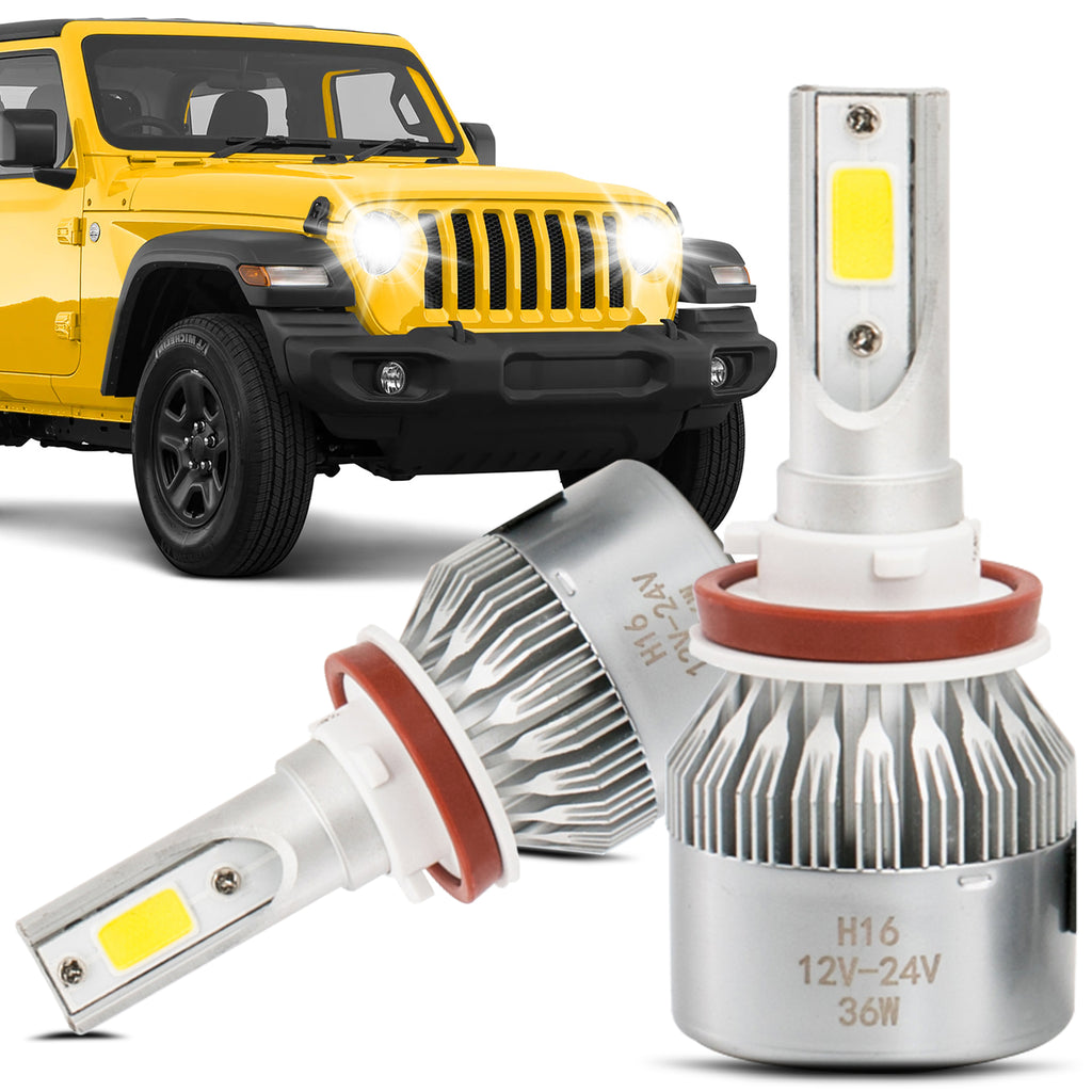 2pcs H16/PSX24W/5201/5202/9009/2504/12276 6000K Cool White 7200LM LED COB Bulbs Conversion Kit For Headlights Driving Fog Light DRL Lamp DC 12V/24V IP67 Set of 2 Left+Right Replacement