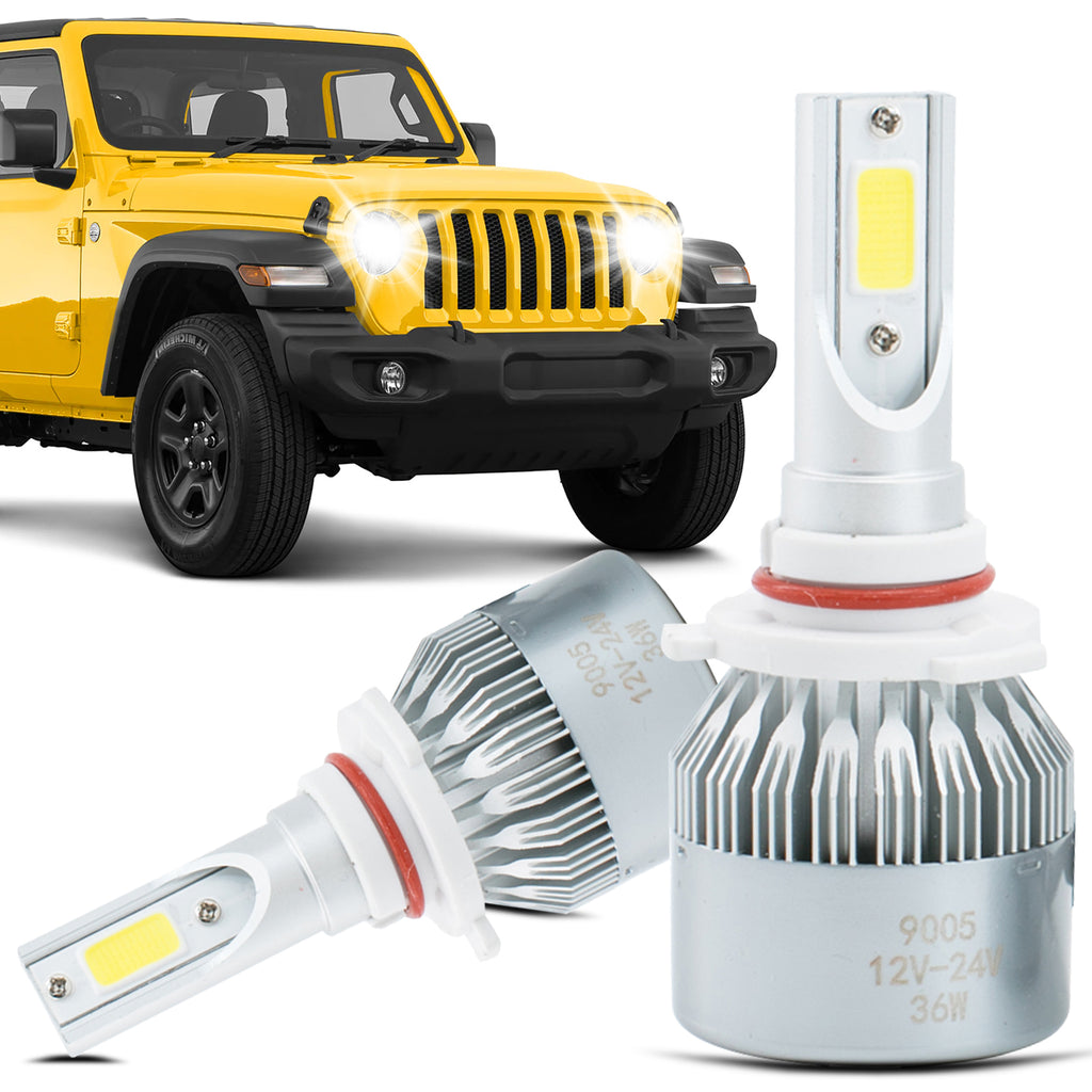AUTO ELECTRIC PARTS 2pcs 9005/HB3 6000K White 7200LM Aluminum Housing LED COB Bulbs Conversion Kit For Headlights High Low Beam Driving Fog Light DC 12V/24V IP67 Waterproof Left+Right Replacement