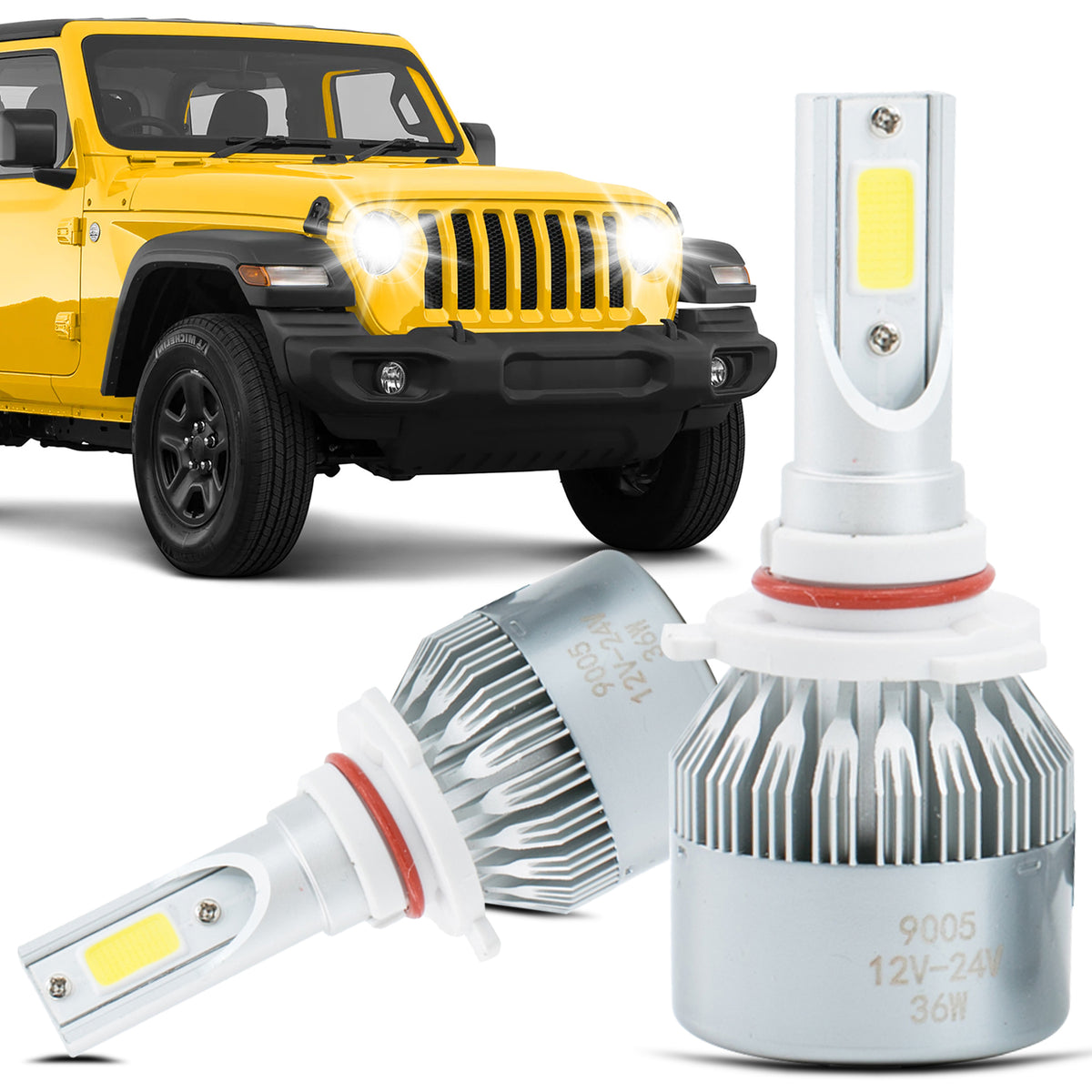 AUTO ELECTRIC PARTS 2pcs 9005/HB3 6000K White 7200LM Aluminum Housing LED COB Bulbs Conversion Kit For Headlights High Low Beam Driving Fog Light DC 12V/24V IP67 Waterproof Left+Right Replacement