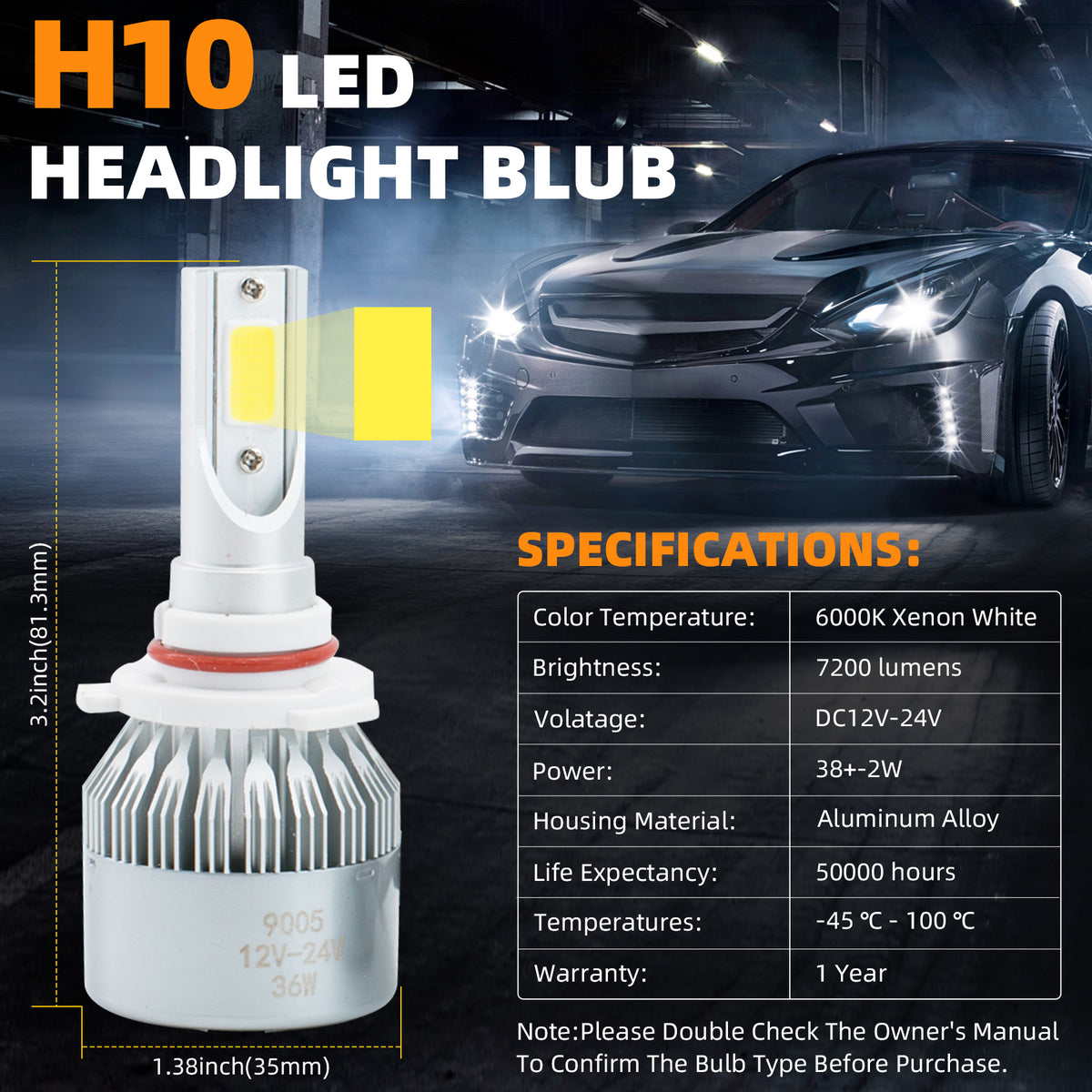 AUTO ELECTRIC PARTS 2pcs 9005/HB3 6000K White 7200LM Aluminum Housing LED COB Bulbs Conversion Kit For Headlights High Low Beam Driving Fog Light DC 12V/24V IP67 Waterproof Left+Right Replacement