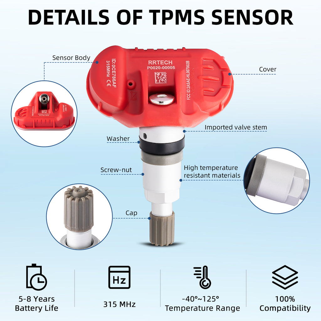 4Pcs 315MHz TPMS Tire Pressure Monitoring Sensors for Jeep Chrysler
