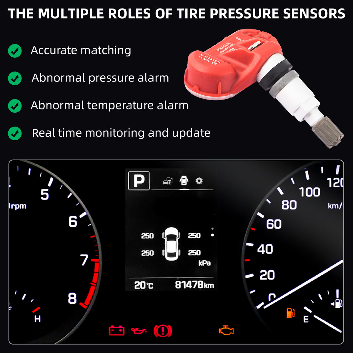 4Pcs 315MHz TPMS Tire Pressure Monitoring Sensors for Jeep Chrysler
