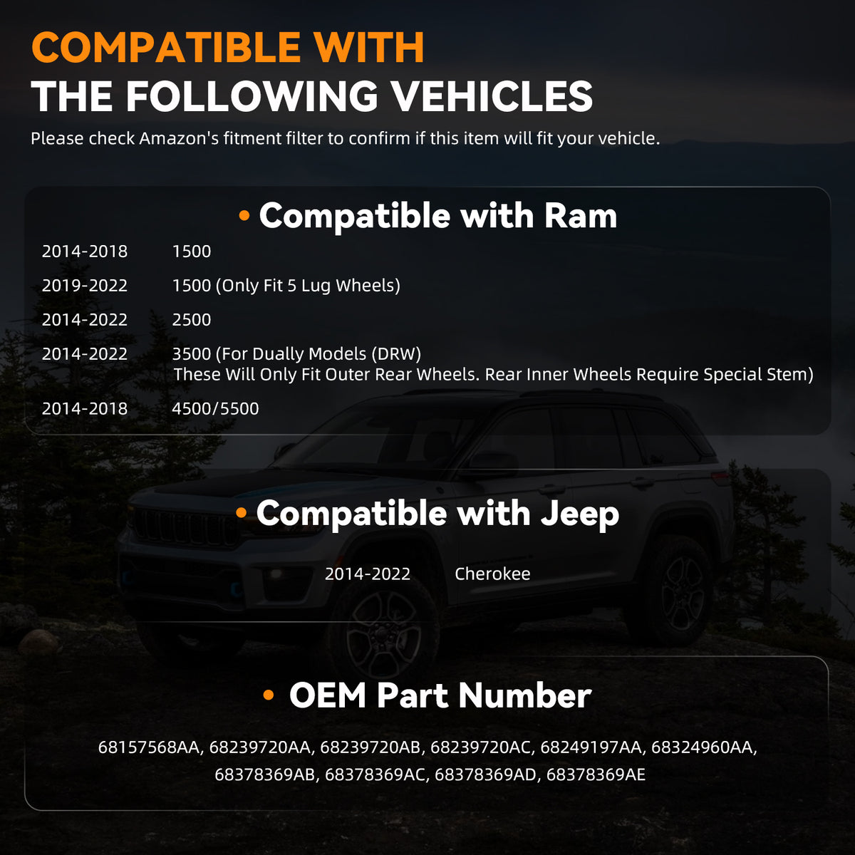 434MHz TPMS Tire Pressure Monitoring Sensors for 2014-2022 Cherokee