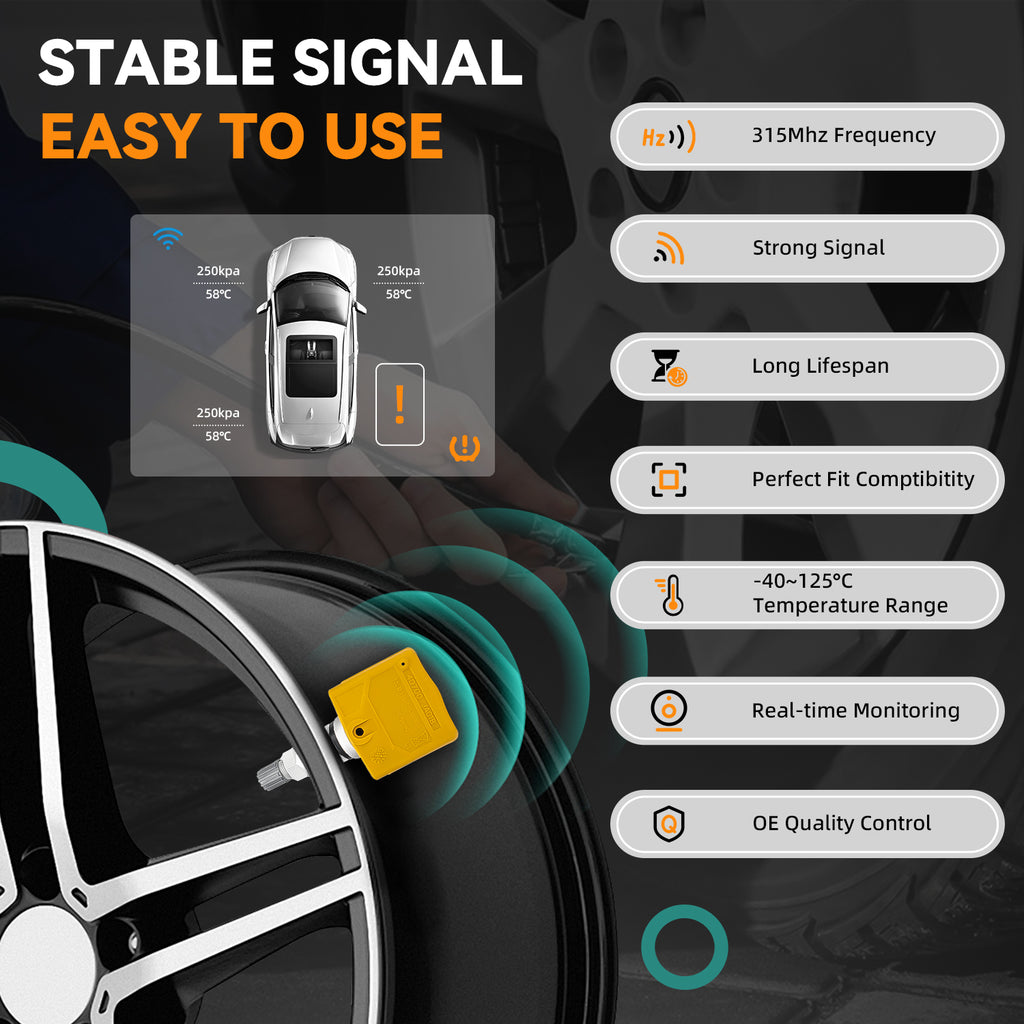 4Pcs 315MHz TPMS Tire Pressure Monitoring Sensors Compatible with Nissan Infiniti