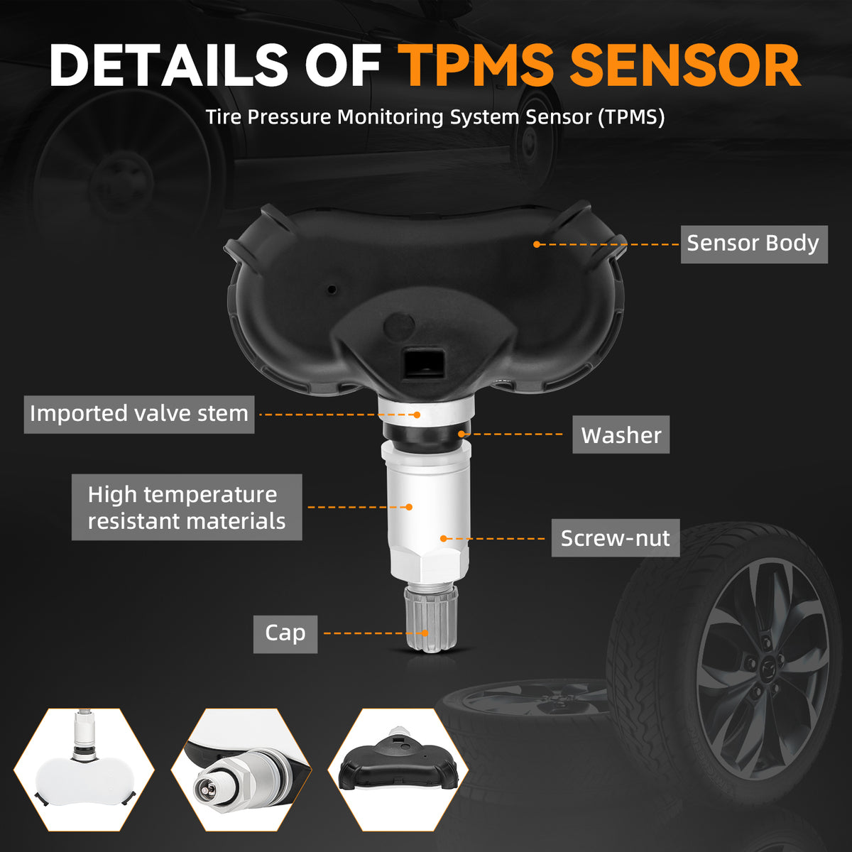 4Pcs 315MHz TPMS Tire Pressure Monitoring Sensors Compatible with Toyota