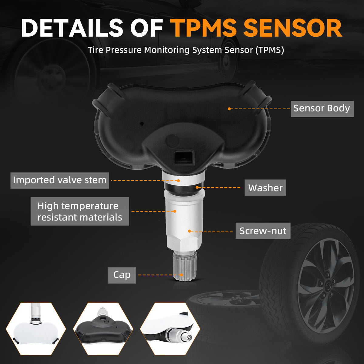 4pcs 315MHz TPMS Sensor Tire Pressure Monitoring Sensors System