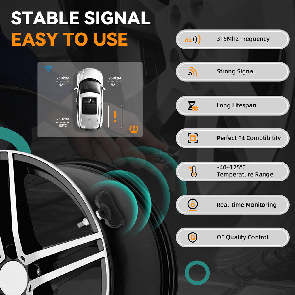 4pcs 315MHz TPMS Sensor Tire Pressure Monitoring Sensors System