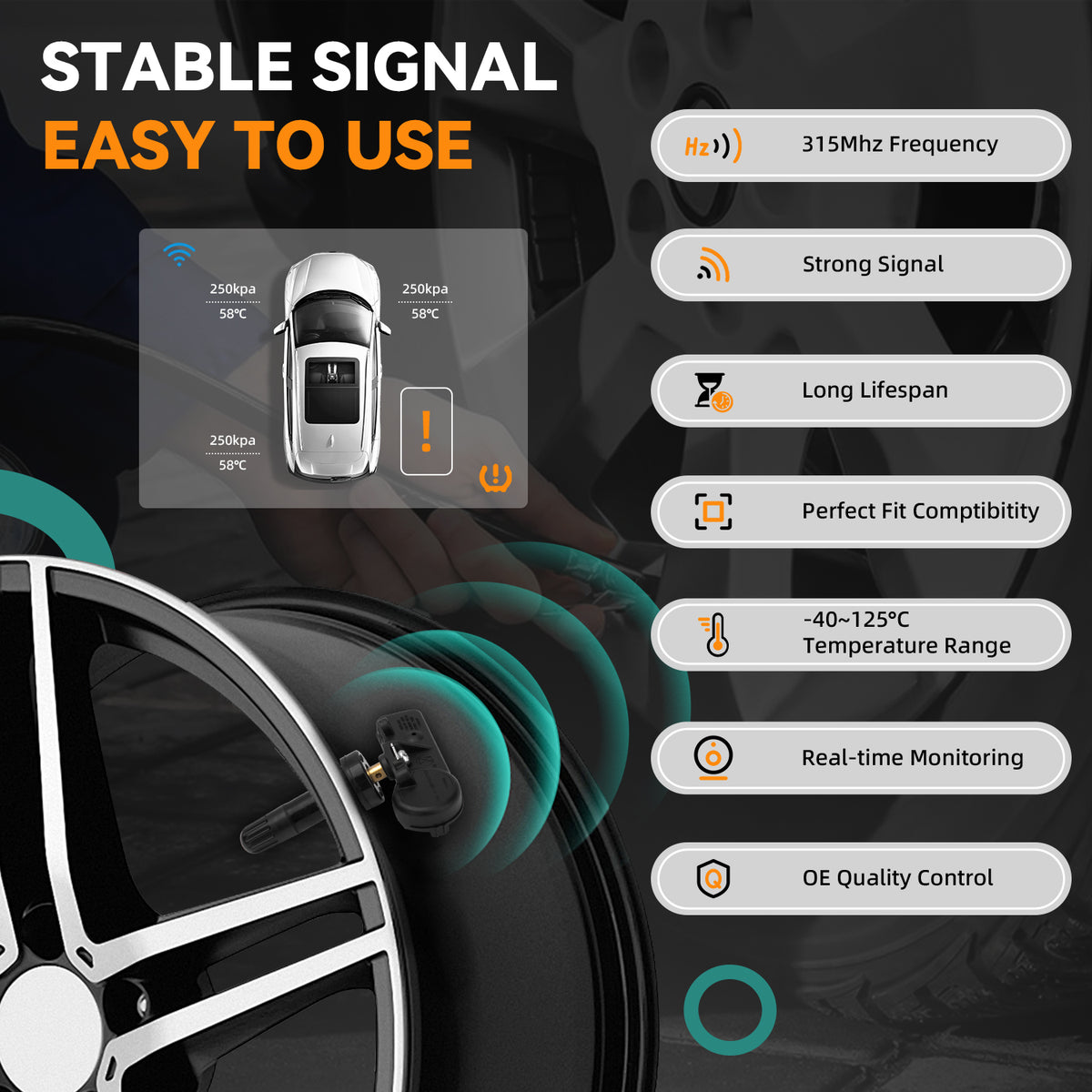 4-Pack 315MHz TPMS Sensor Tire Pressure Monitoring System Sensor