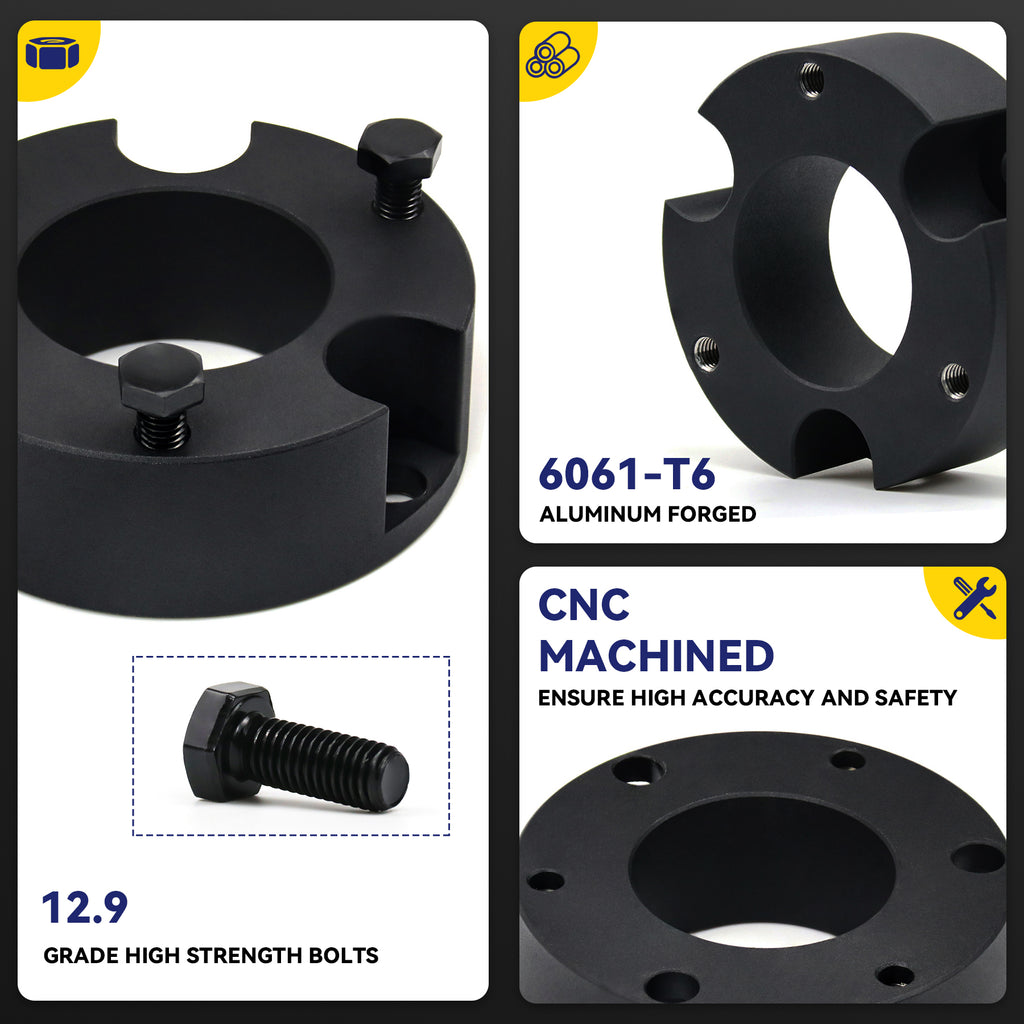 New 3" Front Leveling Lift Kit Compatible With 05-24 Tacoma 6-Lug Wheels 03-24 4Runner 07-14 FJ Cruiser 2WD/4WD, 3 Inch Forged Aluminum Strut Spacer Suspension Lifting w/Bolt Hardware 2pcs Pair