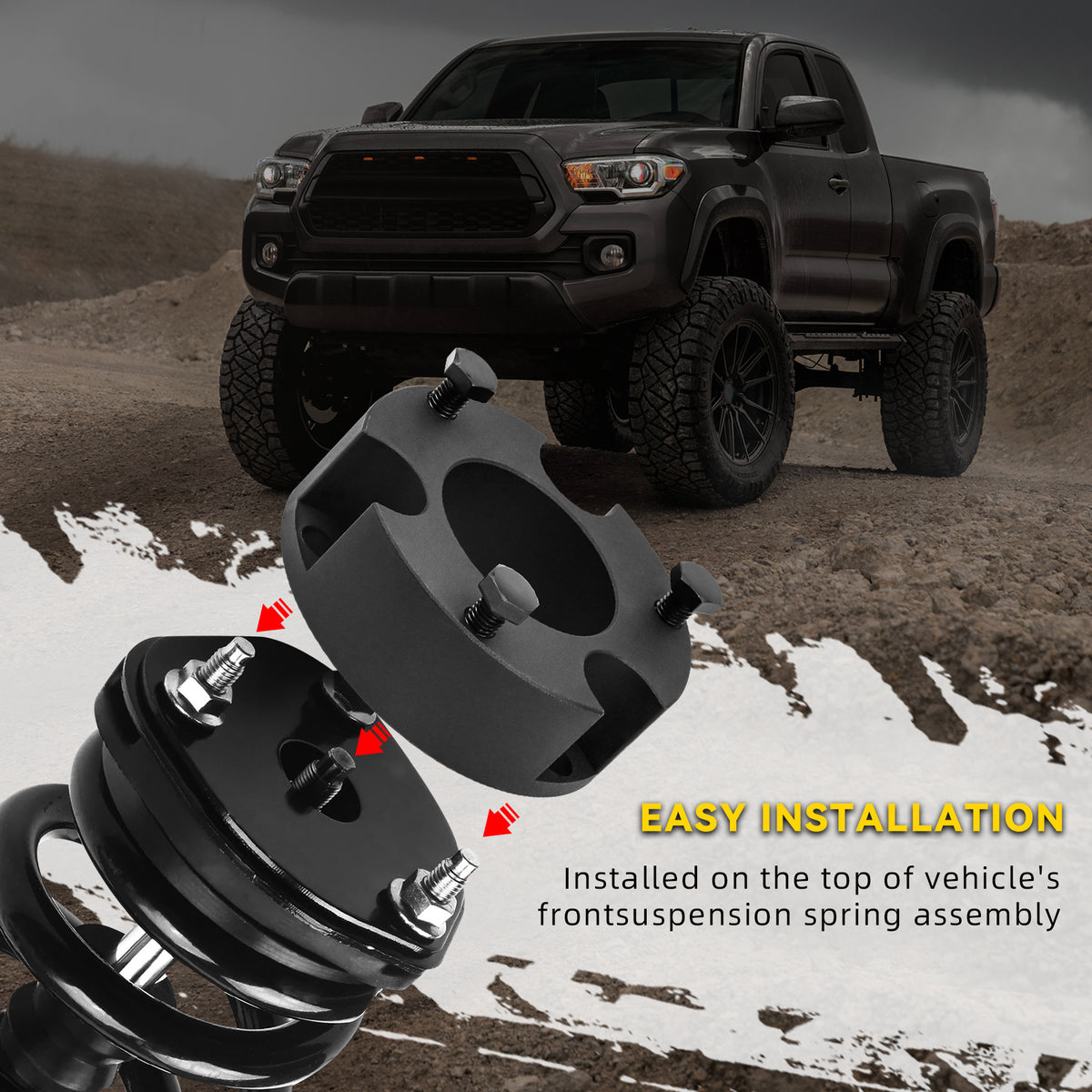 New 3" Front Leveling Lift Kit Compatible With 05-24 Tacoma 6-Lug Wheels 03-24 4Runner 07-14 FJ Cruiser 2WD/4WD, 3 Inch Forged Aluminum Strut Spacer Suspension Lifting w/Bolt Hardware 2pcs Pair