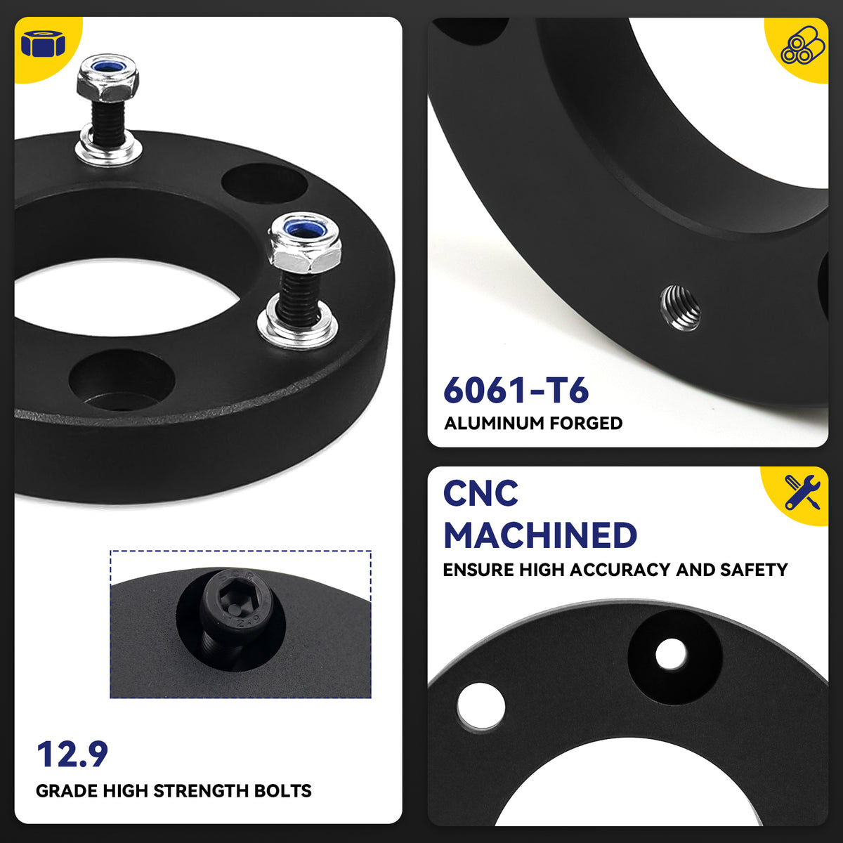 New 2.5" Front Leveling Lift Kit Compatible With 04-24 Ford F150 03-17 Expedition 06-14 Mark LT, 2.5 Inch Forged Aluminum Strut Spacer Suspension Lifting w/Bolts Installation Hardware 2pcs Pair