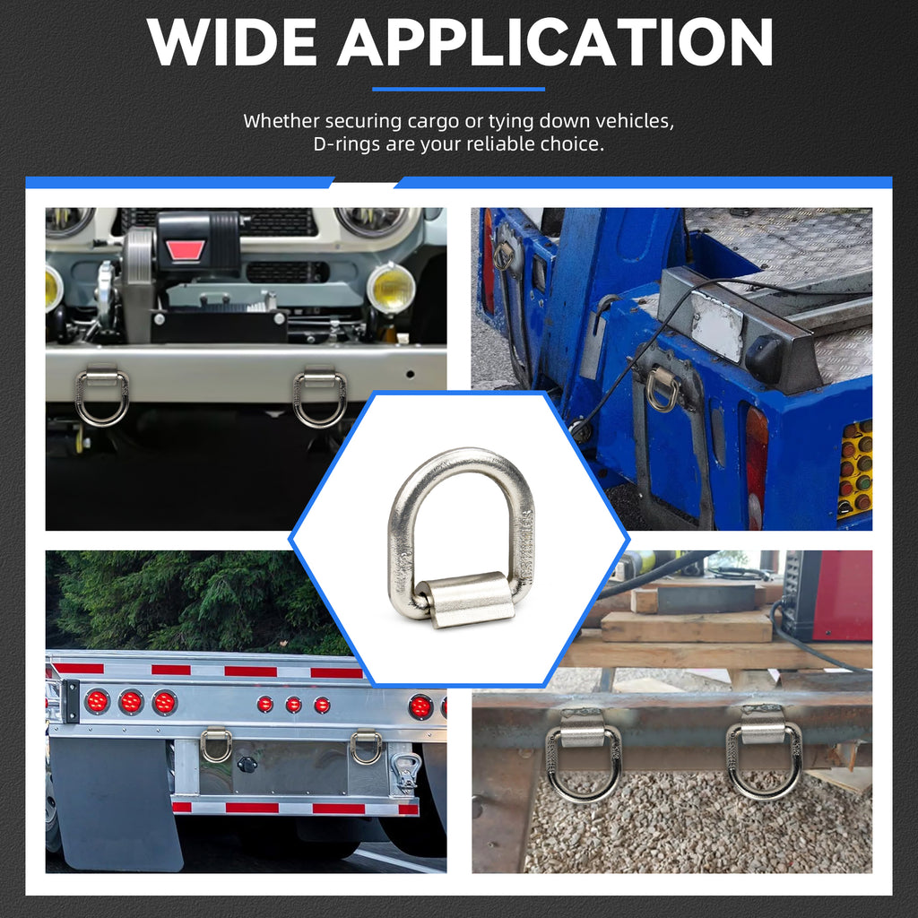 1/2" Heavy Duty Forged Steel Weld-On D-Rings with Brackets/Clips