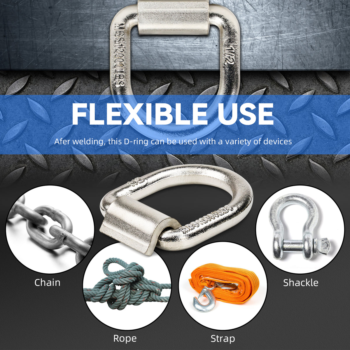 1/2" Heavy Duty Forged Steel Weld-On D-Rings with Brackets/Clips