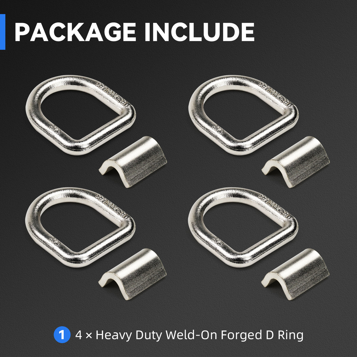 1/2" Heavy Duty Forged Steel Weld-On D-Rings with Brackets/Clips