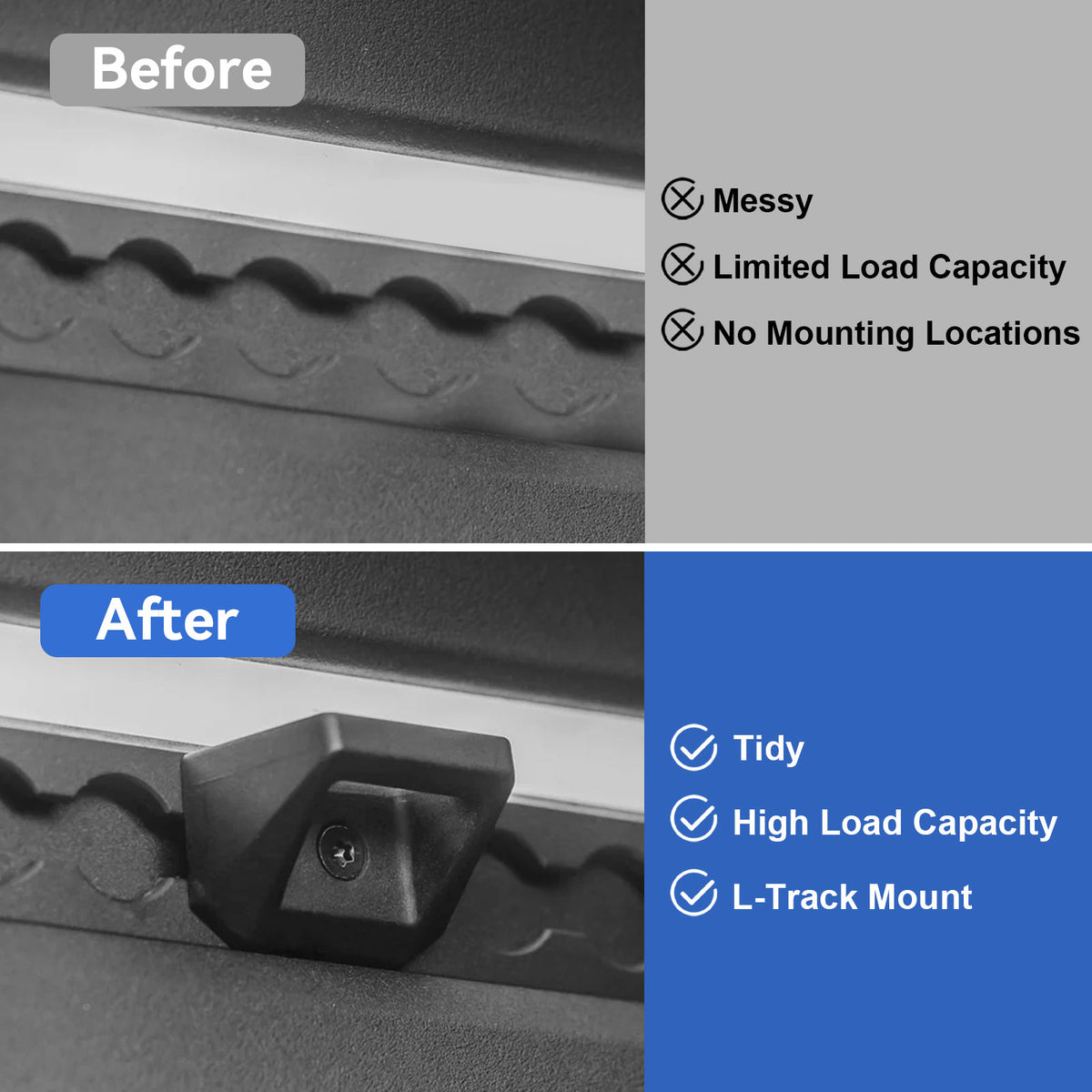 Heavy Duty Steel L Track Bed Rail Hooks Compatible with Cybertruck 2023-2026 OEM Style Tie Down Accessories for Truck Bed