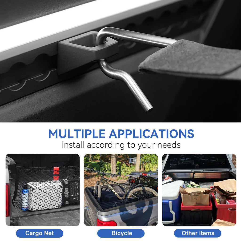 Heavy Duty Steel L Track Bed Rail Hooks Compatible with Cybertruck 2023-2026 OEM Style Tie Down Accessories for Truck Bed