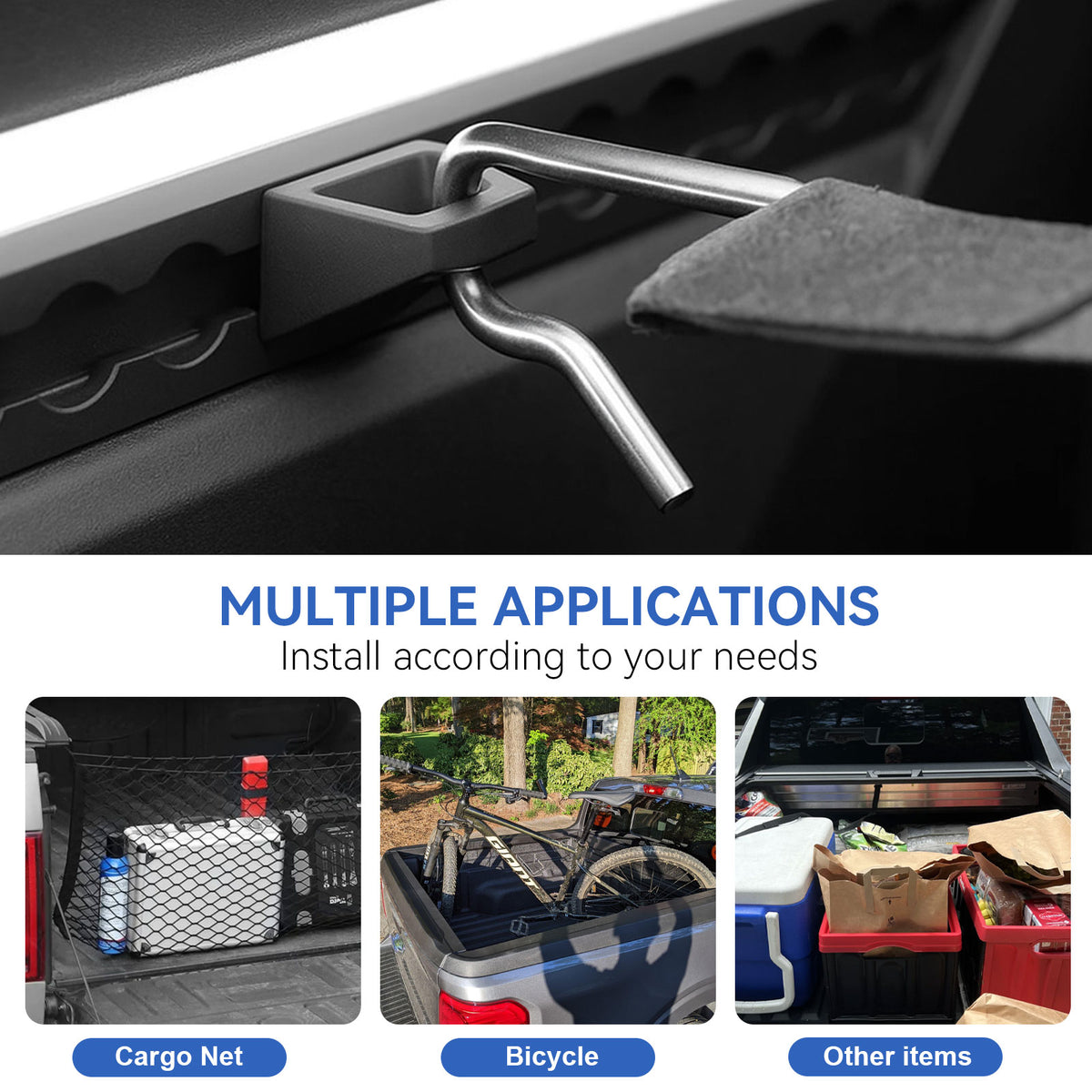 Heavy Duty Steel L Track Bed Rail Hooks Compatible with Cybertruck 2023-2026 OEM Style Tie Down Accessories for Truck Bed