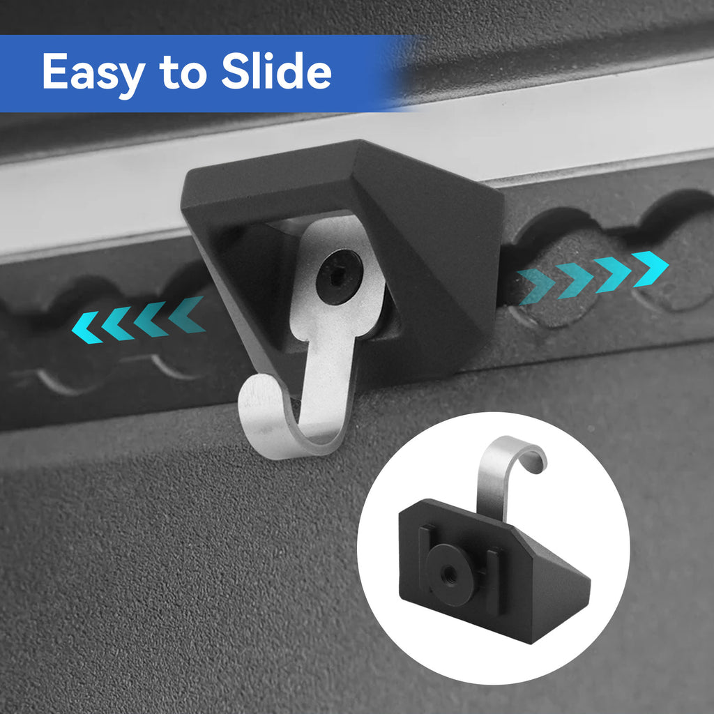 Heavy Duty Steel L Track Truck Bed Tie Down Hooks-OEM style cargo upgrade hardware, compatible with 2023-2026 Cybertruck bed rail load securement accessories