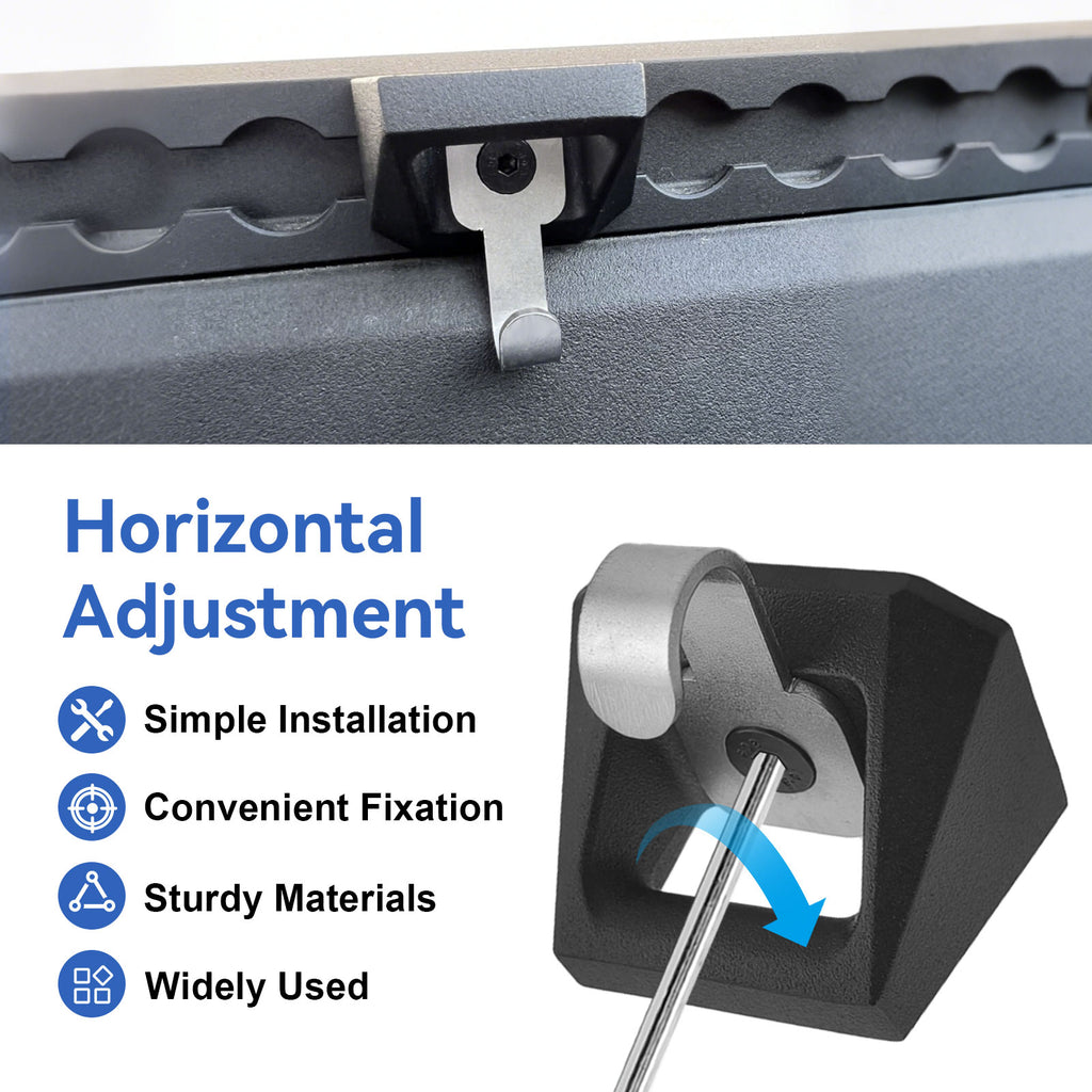 Heavy Duty Steel L Track Truck Bed Tie Down Hooks-OEM style cargo upgrade hardware, compatible with 2023-2026 Cybertruck bed rail load securement accessories