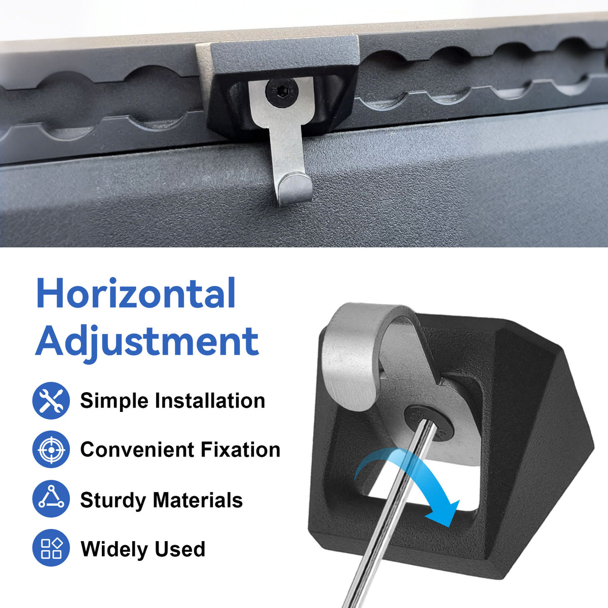 Heavy Duty Steel L Track Truck Bed Tie Down Hooks-OEM style cargo upgrade hardware, compatible with 2023-2026 Cybertruck bed rail load securement accessories