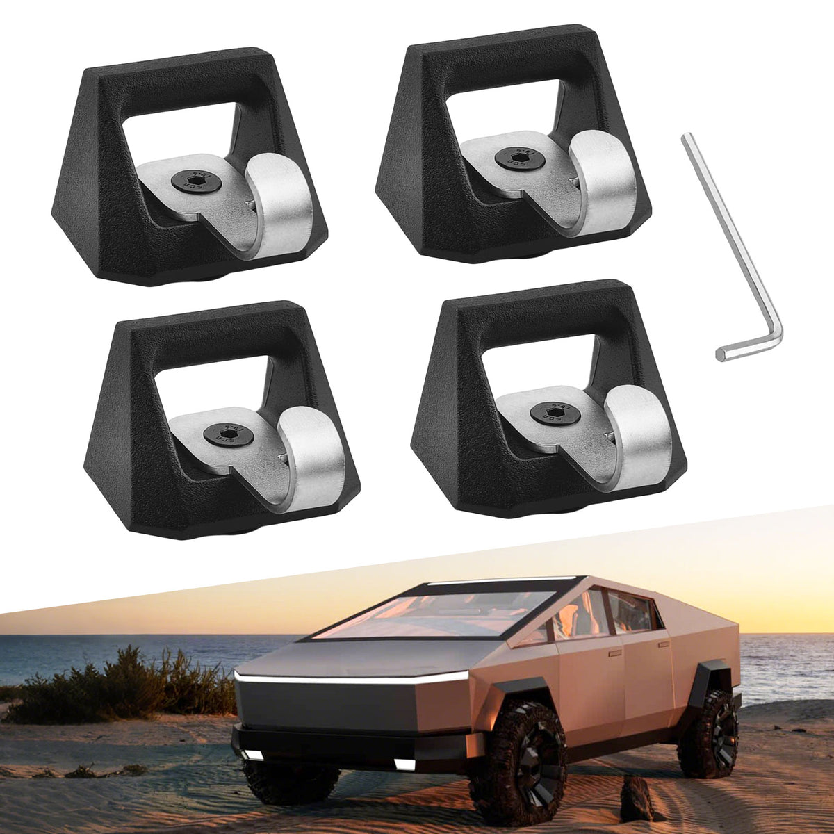 Heavy Duty Steel L Track Truck Bed Tie Down Hooks-OEM style cargo upgrade hardware, compatible with 2023-2026 Cybertruck bed rail load securement accessories