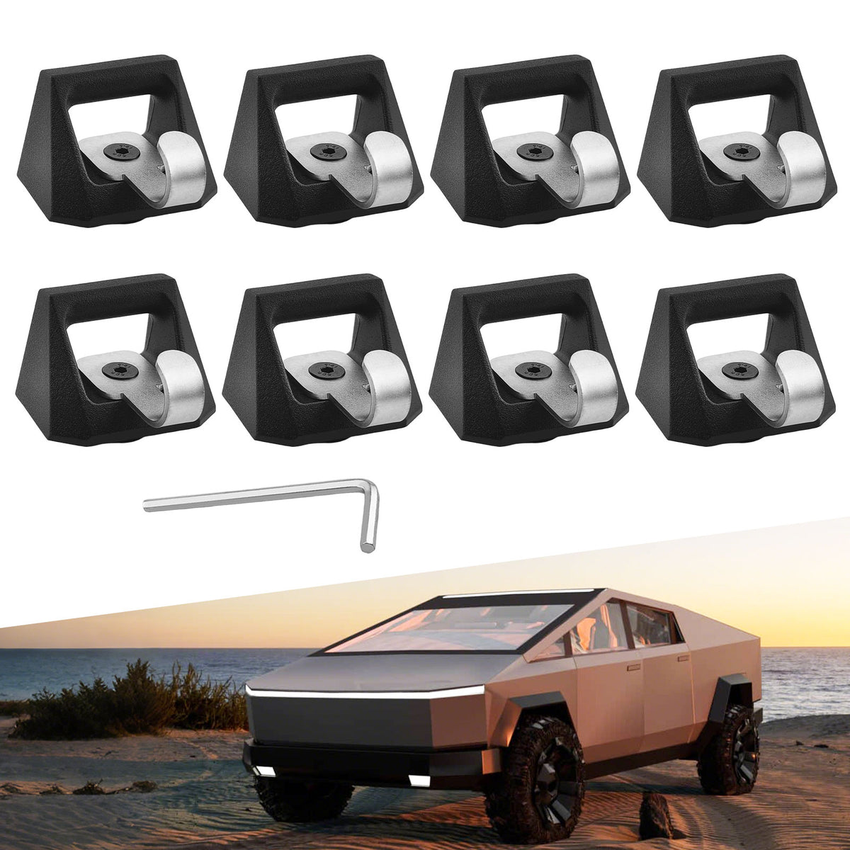 Heavy Duty Steel L Track Truck Bed Tie Down Hooks-OEM style cargo upgrade hardware, compatible with 2023-2026 Cybertruck bed rail load securement accessories