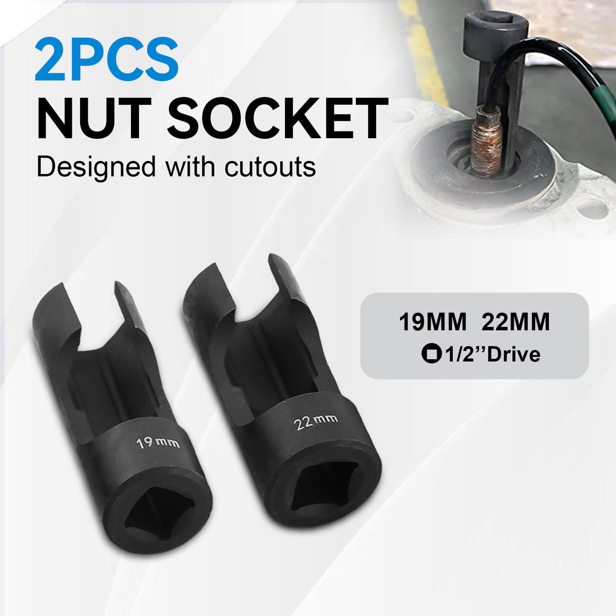 2PC Strut Nut Socket Set 19mm 22mm for Auto Suspension Repair