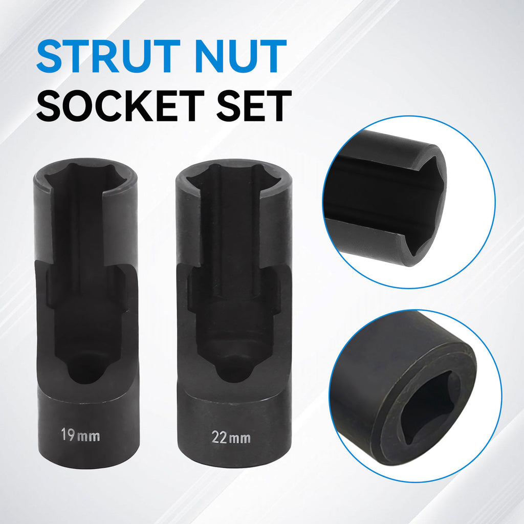 2PC Strut Nut Socket Set 19mm 22mm for Auto Suspension Repair