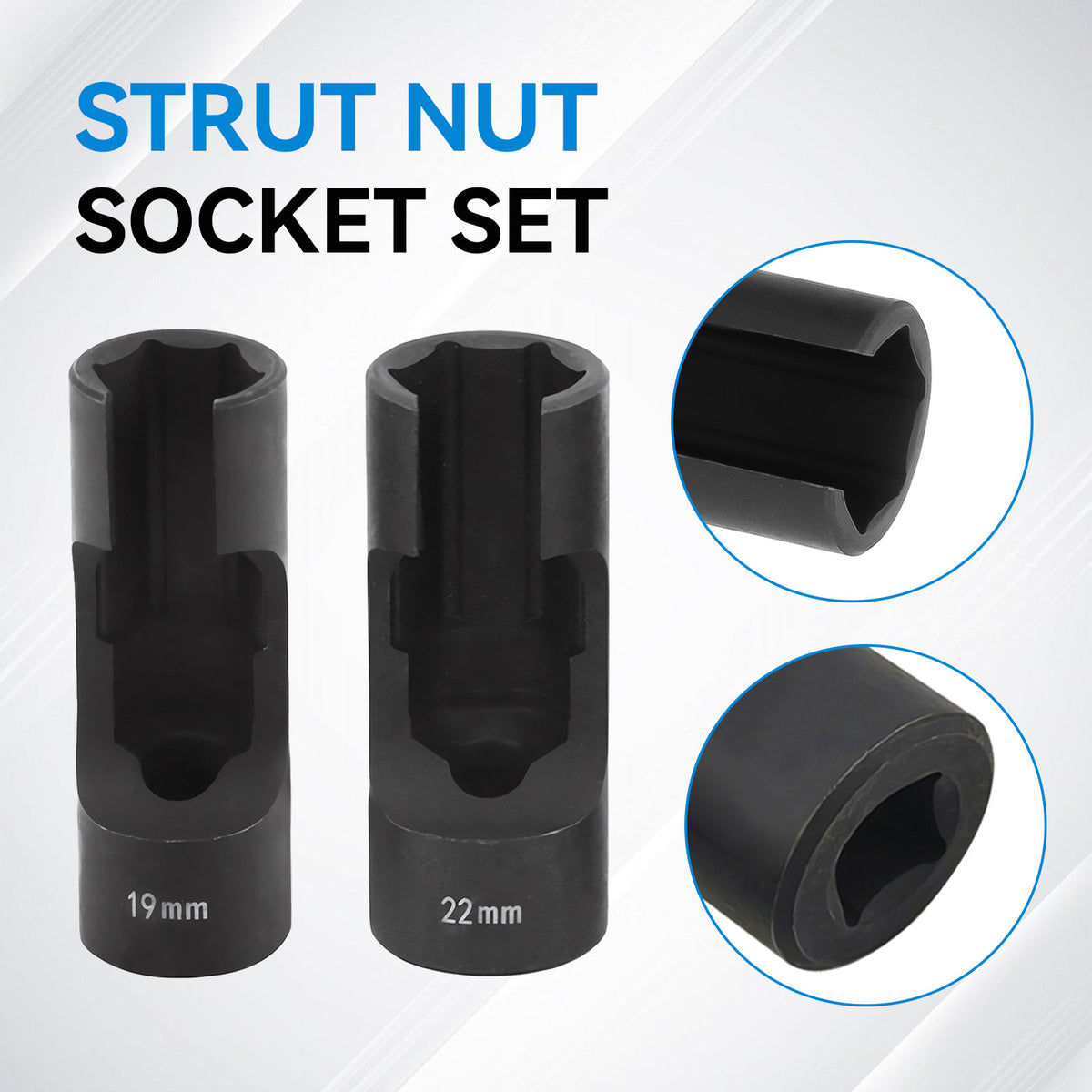 2PC Strut Nut Socket Set 19mm 22mm for Auto Suspension Repair