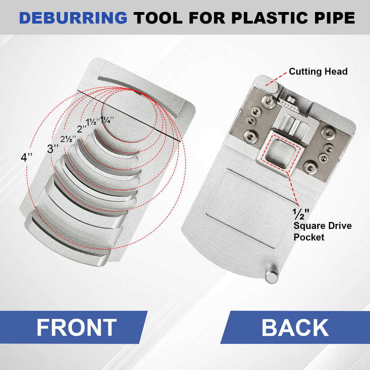 PVC Pipe Deburring Reamer Tool for 1-1/4" to 4" Plastic Pipe