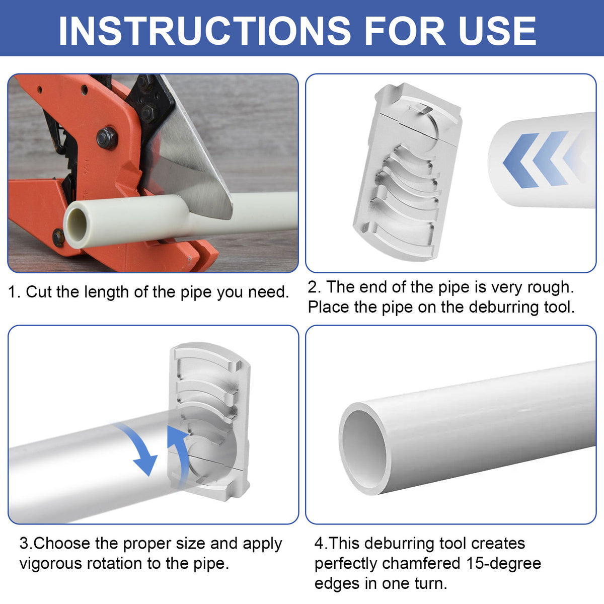 PVC Pipe Deburring Reamer Tool for 1-1/4" to 4" Plastic Pipe