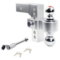 New 6" Height Adjustable Drop/Raise Aluminum Alloy Silver Trailer Hitch Dual Ball Mounts Fit 2" Receiver w/ 2" & 2-5/16" Chrome Plated Steel Balls & Anti-Theft Pin Lock, For Truck, Pickup, SUV, RV