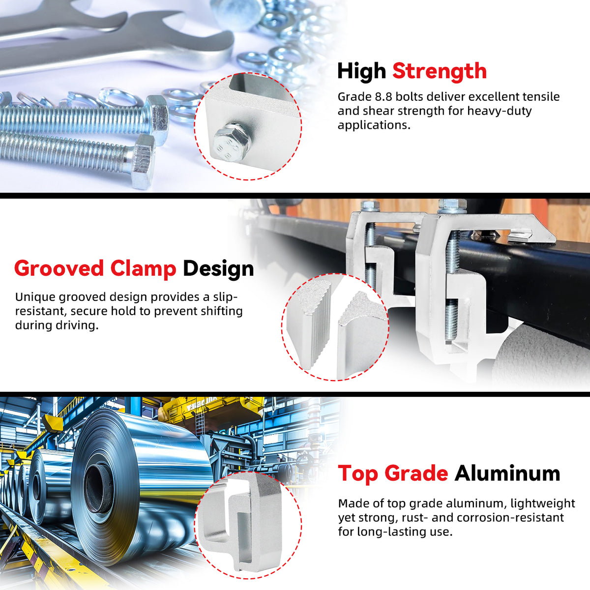 4Pcs Heavy Duty Aluminum Alloy Silver Truck Bed Cap Mounting Clamps