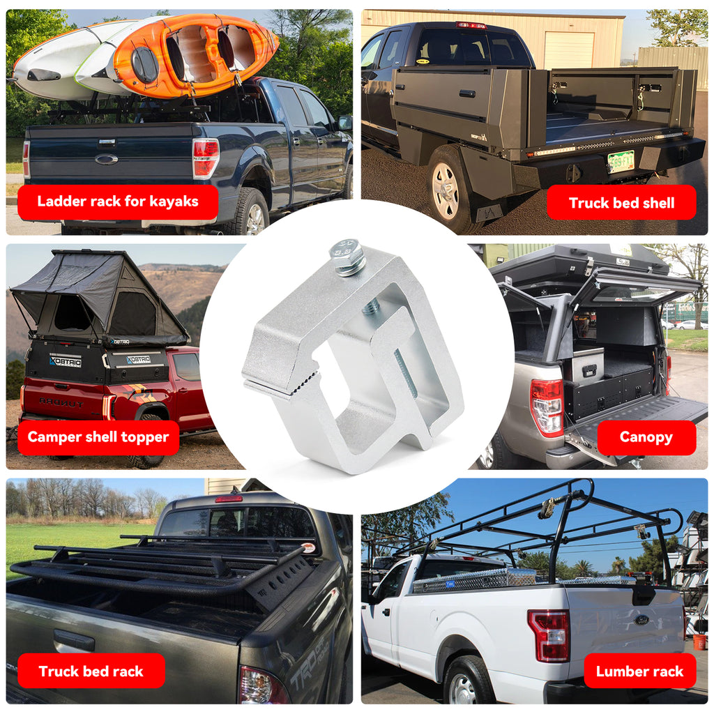 4Pcs Heavy Duty Aluminum Alloy Silver Truck Bed Cap Mounting Clamps