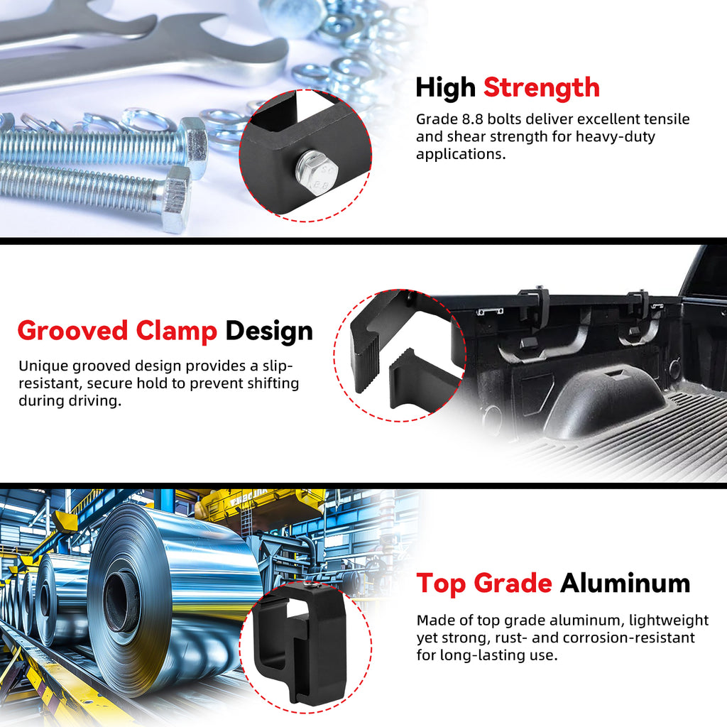 4Pcs Heavy Duty Aluminum Alloy Black Truck Bed Cap Mounting Clamps