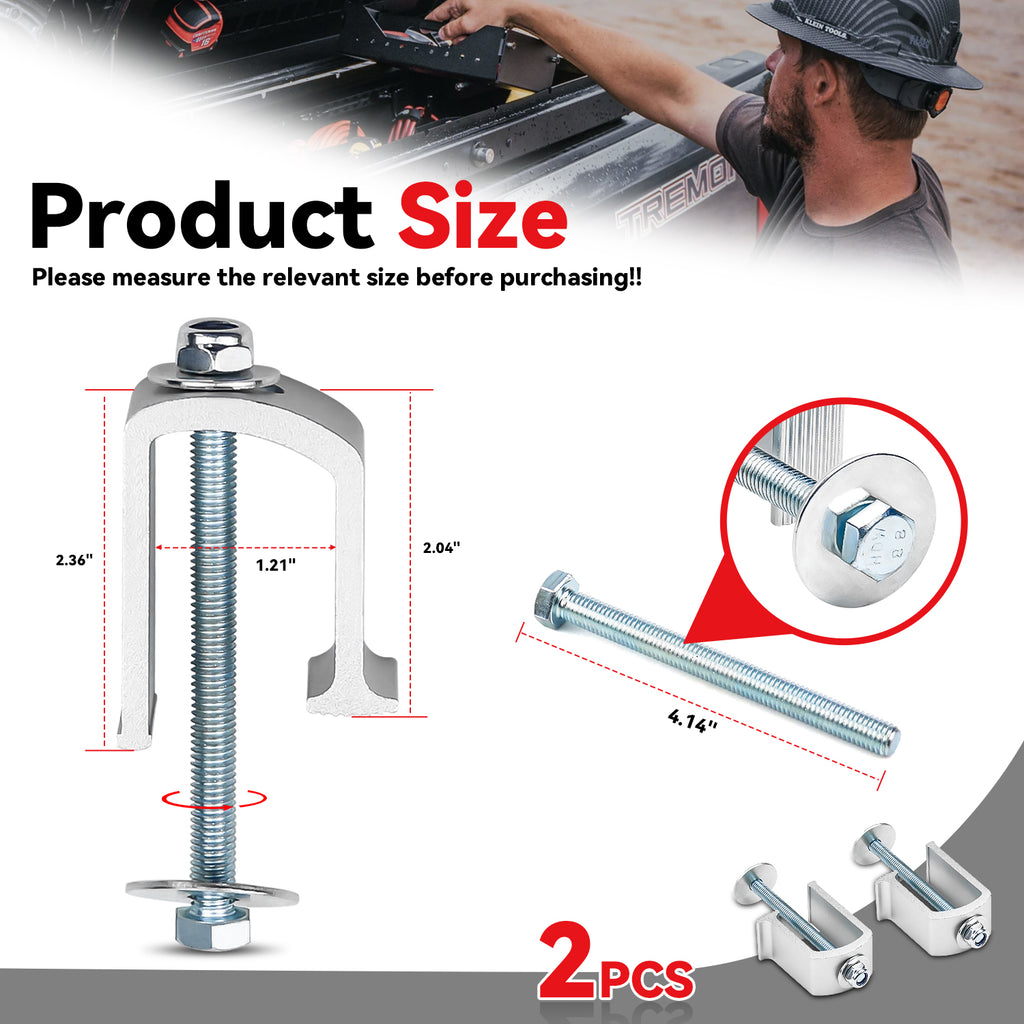 New Pack of 2 Heavy Duty Aluminum Alloy Truck Bed Tool Box Clamps With Bolts, Nuts, Washers, No-Drill Easy Mount Universal Tie Down Clips Toolbox Mounting Kit for Pickup Camper, Silver Surface