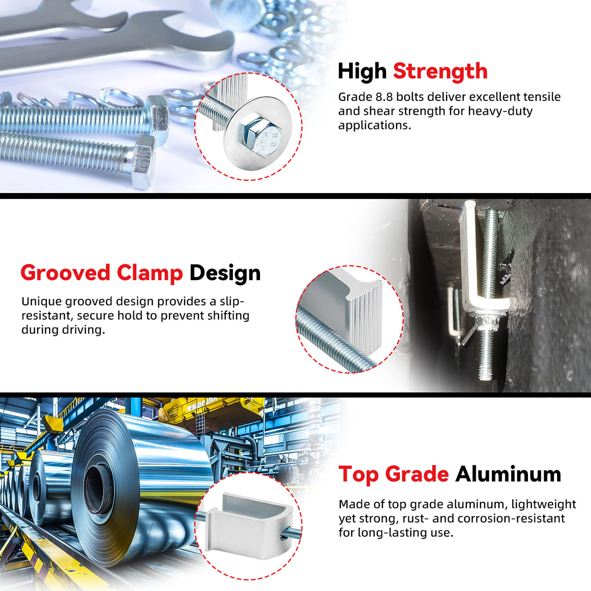 New Pack of 2 Heavy Duty Aluminum Alloy Truck Bed Tool Box Clamps With Bolts, Nuts, Washers, No-Drill Easy Mount Universal Tie Down Clips Toolbox Mounting Kit for Pickup Camper, Silver Surface