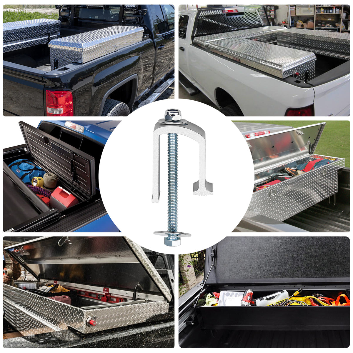 New Pack of 2 Heavy Duty Aluminum Alloy Truck Bed Tool Box Clamps With Bolts, Nuts, Washers, No-Drill Easy Mount Universal Tie Down Clips Toolbox Mounting Kit for Pickup Camper, Silver Surface