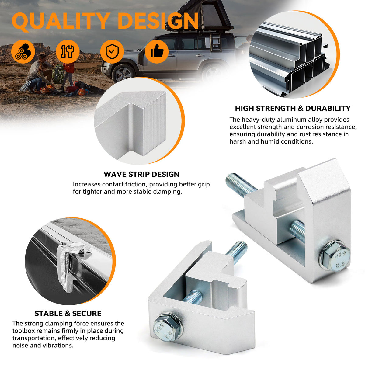 New Pack of 4 Heavy Duty Aluminum Alloy Truck Cap Topper Camper Shell Mounting Clamps Compatible With 05+ Tacoma 07+ Tundra w/Cargo Rails, No Drill Utility Track System Clips, Silver Surface